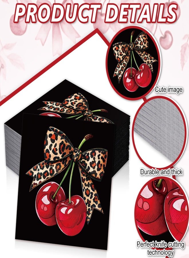 Whaline 50 Pcs Cheetah Cherry Cocktail Napkin Disposable Paper Napkin Red Black Leopard Bow Drink Beverage Napkins for Home Party Tableware Supplies Decor - Image 3
